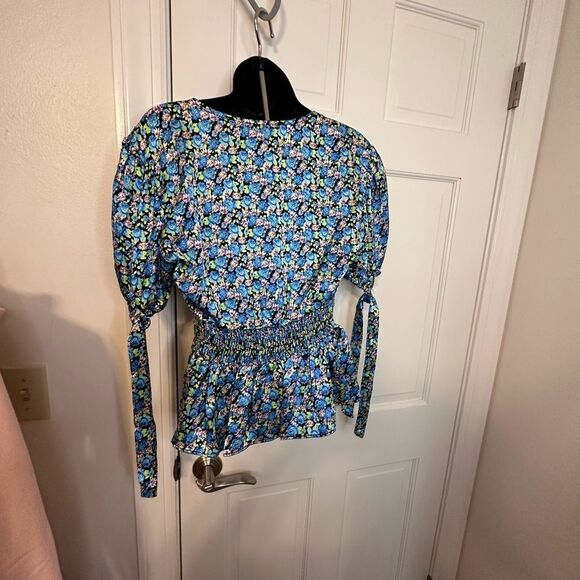 TopShop Blue Green and Black Floral Peplum Top Size 10 NWT - Picture 8 of 9